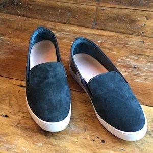 Birdies Black suede and leather slip ons